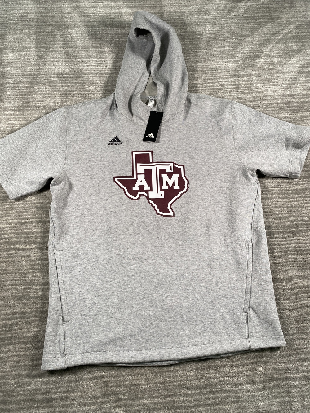 Texas A&M Aggies Hoodie Mens Medium Gray NCAA Football Adidas Short Sleeve